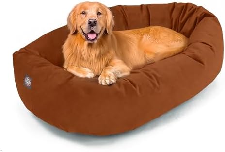 Majestic Pet 40 Inch Suede Calming Dog Bed Washable – Cozy Soft Round Dog Bed with Spine Support for Dogs to Rest Their Head - Fluffy Donut Dog Bed 40x29x9 (Inch) - Round Pet Bed Large – Rust (2025) by MajesticPet