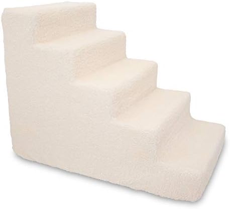 Best Pet Supplies Dog Stairs & Steps - Foam Steps for Small Dogs & Cats, Non-Slip Indoor Balanced Pet Step Support, Dog Ramp, No Assembly, Lambswool, 5-Step (22.5-inch Height) by BestPetSuppliesLLC
