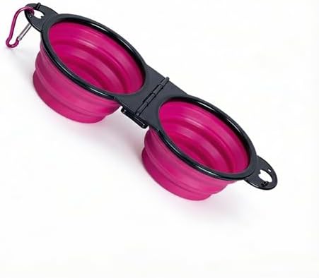 Double Collapsible Dog Bowls for Travel, Food and Water Set with Clip, Pink - Image 4