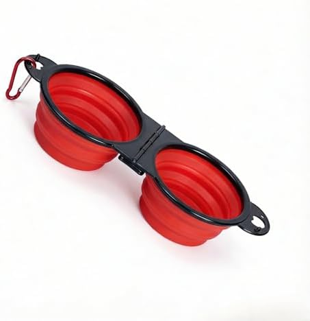 Double Collapsible Dog Bowls for Travel, Food and Water Set with Clip，Red - Image 4