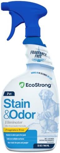 Eco Strong Pet Stain and Odor Remover - Cat Urine Enzyme Cleaner, Urine Destroyer for Dogs, Pet Urine Enzyme Cleaner [All New Fragrance Free] - 32oz by EcoStrong