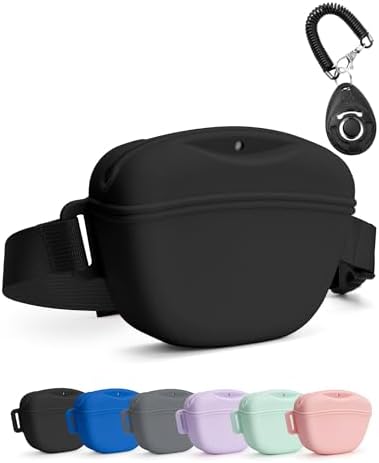 heouvo 1.67 Cup Magnetic Dog Treat Pouch with Training Clicker (Black) by Heouvo