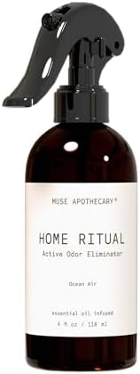 Muse Apothecary Home Ritual Active Odor Eliminator Spray - Furniture Deodorizer Spray & Bathroom Odor Eliminator for Home - Essential Oil Air Freshener - 4oz, Ocean Air by MuseApothecary
