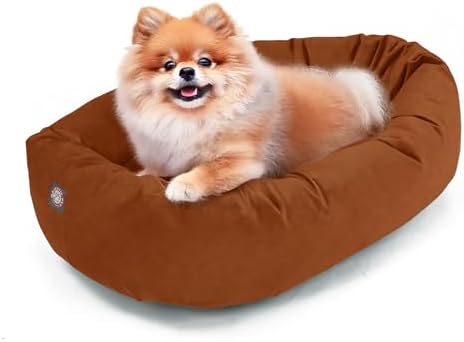 Majestic Pet 24 Inch Suede Calming Dog Bed Washable – Cozy Soft Round Dog Bed with Spine Support for Dogs to Rest Their Head - Fluffy Donut Dog Bed 24x19x7 (Inch) - Round Pet Bed Small – Rust (2025) by MajesticPet