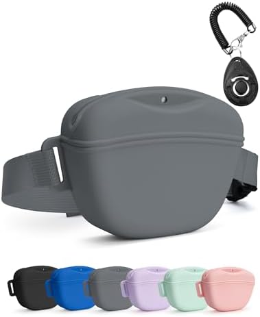 heouvo 1.67 Cup Dog Treat Pouch with Training Clicker (Grey) by Heouvo