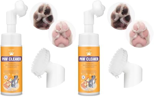 Paw Cleaner for Dogs and Cats,Magic Foam - Clean Paws No-Rinse Foaming Cleanser-Dry Shampoo, Foot Cleaner Brush - with Rose Extract, Odor Control Wash - Good for Puppy (Pack of 2) by GJYCPET