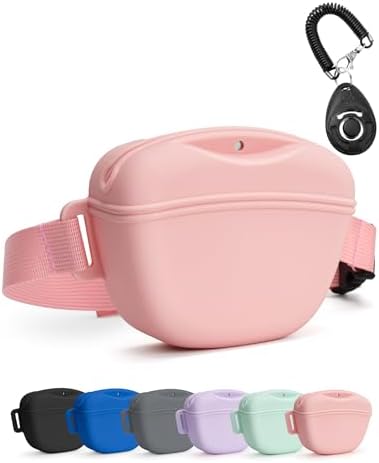 heouvo 1.67 Cup Dog Treat Pouch with Training Clicker (Pink) by Heouvo