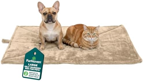 Furhaven ThermaNAP Self-Warming Cat Bed for Indoor Cats & Large/Medium Dogs, Washable & Reflects Body Heat - Quilted Faux Fur Reflective Bed Mat - Cream, Large by FurHaven
