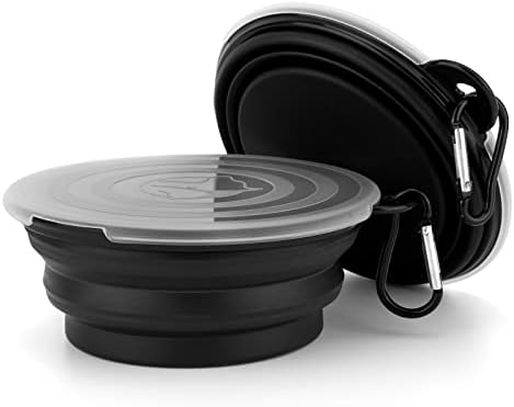 SLSON Dog Bowls Pet Collapsible Bowl with Cover Lids,2 Pack Dog Travel Bowls Portable Foldable Cat Water Dish Bowl for Pets Walking Parking Camping (Black and Black, Small) - Image 3
