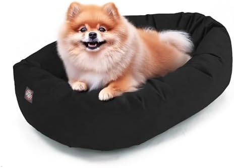 Majestic Pet Suede Shredded Memory Foam Mix Calming Dog Bed Washable - Cozy Soft Round Dog Bed with Spine for Head Support - Fluffy Donut Dog Bed, 24 Inch, Black by MajesticPet