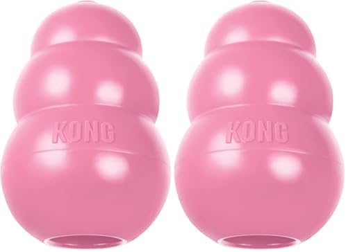 KONG - Puppy Toy Natural Teething Rubber - Fun to Chew, Chase and Fetch - for Medium Puppies - Pink (Pack of 2) by KONG