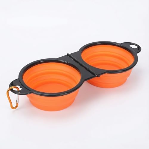 Double Collapsible Dog Bowls for Travel, Food & Water with Clip, Orange - Image 5