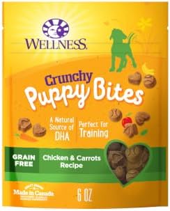 Wellness Crunchy Puppy Bites Dog Training Treats, Natural, Grain Free, Chicken and Carrot Recipe, 6 oz Bag by WellnessNaturalPetFood