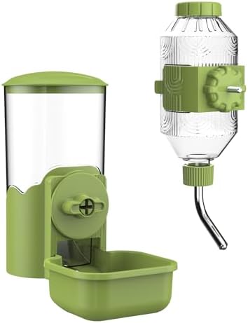Automatic Pet Food Water Dispenser, Auto Gravity Pet Feeder Water Bottle Set for Cage, Feeding Station for Puppy Kitten Rabbit Guinea Pigs Chinchilla Ferret Hedgehog (Green) by Kassiva