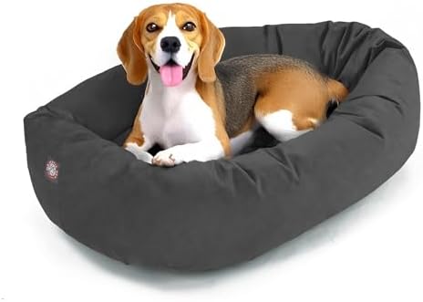 Majestic Pet 32 Inch Suede Calming Dog Bed Washable – Cozy Soft Round Dog Bed with Spine Support for Dogs to Rest Their Head - Fluffy Donut Dog Bed 32x23x7 (Inch) - Round Pet Bed Medium – Gray (2025) by MajesticPet