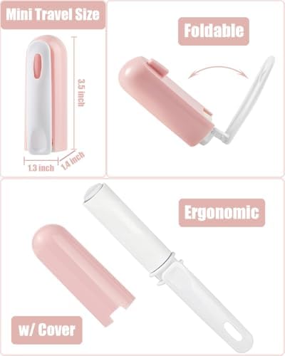 Mini Travel Lint Roller with Cover and 4 Refills Compact Sticky Roller for Clothes Travel Essentials for Pet Hair Removal Small Lint Roller for Purse Car (Pink) - Image 2