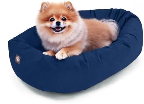 Majestic Pet 24 Inch Suede Calming Dog Bed Washable – Cozy Soft Round Dog Bed with Spine Support for Dogs to Rest Their Head - Fluffy Donut Dog Bed 24x19x7 (Inch) - Round Pet Bed Small – Navy (2025) by MajesticPet