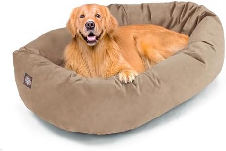 Majestic Pet 40 Inch Suede Calming Dog Bed Washable – Cozy Soft Round Dog Bed with Spine Support for Dogs to Rest Their Head - Fluffy Donut Dog Bed 40x29x9 (Inch) - Round Pet Bed Large – Stone (2025) by MajesticPet