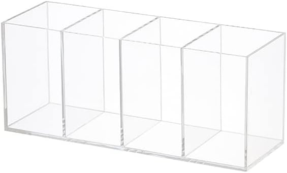 HSYMQ Acrylic Pen Holder 4 Compartments Clear Pencil Holder Organizer Makeup Brush Holder - Image 5