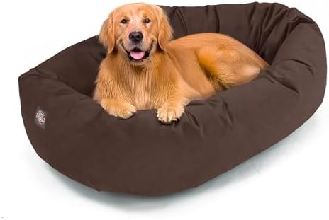 Majestic Pet 40 Inch Suede Calming Dog Bed Washable – Cozy Soft Round Dog Bed w/Spine Support for Dogs to Rest Head - Fluffy Donut Dog Bed 40x29x9 (Inch) - Round Pet Bed Large – Chocolate (2025) by MajesticPet