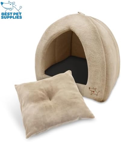 Best Pet Supplies Cat Bed for Indoor Cat, Domed Tent House with Removable Pillow, Covered Cat Cave for Small Dog, Puppies and All Breeds of Cats - Tan, 19 x 19 x H:19" - Image 4