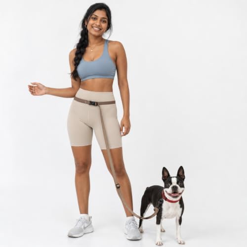Kazazoo Hands-Free Adjustable Length 5-8 Ft Dog Leash, Crossbody & Waist for Dog Walking, Running for Dogs with Reflective Strips, Ballistic Nylon, Waist Belt Adjustable, Lightweight Brown M by Kazazoo
