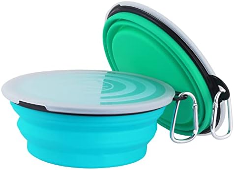 SLSON Dog Bowls Pet Collapsible Bowl with Cover Lids, 2 Pack, Light Blue and Green, Large - Image 4