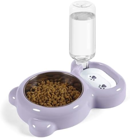 Dog Bowls, Cat Food and Water Bowl Set with Water Dispenser and Stainless Steel Bowl for Cats and Small Dogs - Purple by Azwraith