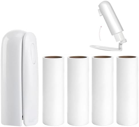 Mini Travel Lint Roller with 150 Sticky Sheets, Compact Portable Pet Hair Remover with Cover for Clothes, Travel, Small Foldable Lint Roller for Purse Car Bag Essentials (White) by Nueknp