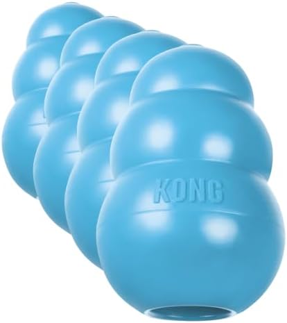 KONG Puppy - Natural Teething Rubber Chew Toy for Dogs - Stuffable Dog Toy for Extended Playtime - Chew & Fetch Toy for Puppies - for Medium Puppies - Blue (Pack of 4) by KONG