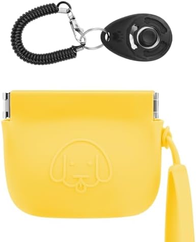 WALLFID Silicone Dog Treat Pouch Small Bag,Auto Closure,with Pet Training Clicker,Walking Bag for Dog and Cat,Pocket Size,Easy to Clean,Odorless (yellow)… by WALLFID