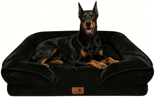 Spotted Play Orthopedic Dog Bed with Sides - Sofa Beds for Extra Large Dogs, Supportive Foam Pet Couch Bed with Washable Removable Cover, Waterproof Lining and Non-Slip Bottom, Black - XL-Plus by Spotted+Play