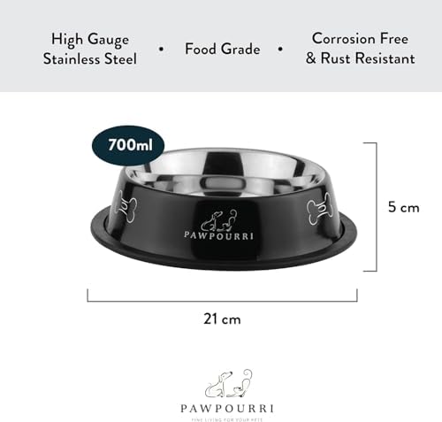 Stainless Steel Dog Bowl Pack of 2, Food & Water Bowl for Dogs, Durable Dog Feeding Bowl, Bowls for Medium Dogs, Easy to Clean, Anti-Skid Pet Bowl 24 oz (Black & Blue) - Image 2