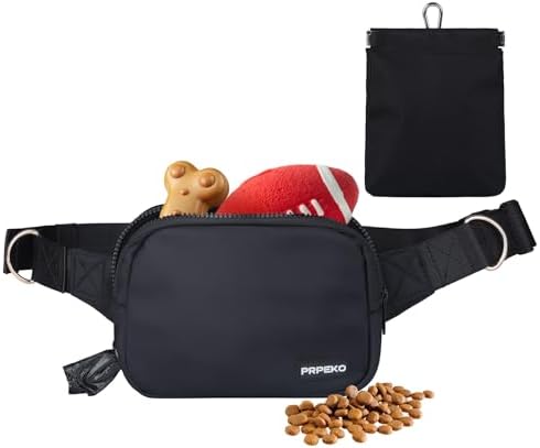 Prpeko Dog Treat Pouch Fanny Pack,Treat Pouches for Pet Training with Removable Snack Pouch,Pet Waist Belt with Poop Bag Dispenser,Dog Walking Training Bag (Black) by Prpeko