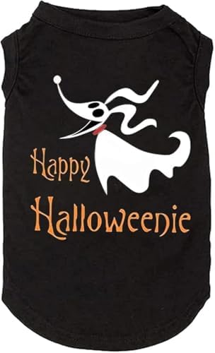 Funy Pumpkin T-Shirt Cute Ghost Dog Bone Print Shirt & Vest - Small & Large - Black by weokwock