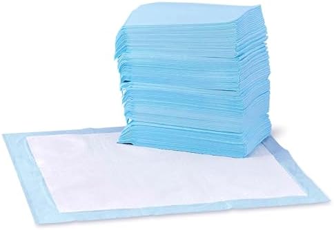 Amazon Basics Leak-Proof Dog and Puppy Potty Training Pee Pads with Quick-Dry 5-Layer Super Absorbent Design, Regular Size 22 x 22 inch, Blue & White, 100 Count by AmazonBasics