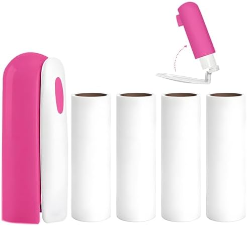 Mini Lint Roller Travel Size, Reusable Portable Lint Roller for Clothes, Travel Essentials with 150 Sheets Refillable, Sticky Small Pet Hair Remover for Purse Bag Car (Rose) by Nueknp