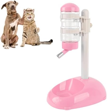 Pet Standing Water Dispenser, Adjustable Height Dog Water Bottle, with Food Feeder Bowl for Small Dogs Cats (Pink) - Image 2