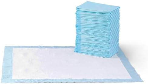 Amazon Basics Leak-Proof Dog and Puppy Potty Training Pee Pads with Quick-Dry 5-Layer Design, Housebreaking, Standard Absorbency, X-Large, 28 x 34 Inch, Blue & White, 60-Pack by AmazonBasics