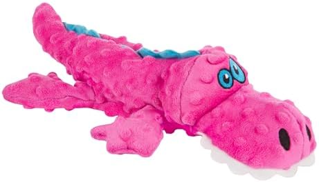 goDog Gators Squeaky Plush Dog Toy with Chew Guard Technology, Durable Fabric & Squeaker for Active Play, Pink, Large by goDog