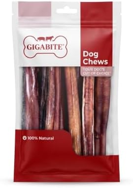 GigaBite Bully Sticks for Dogs All Natural Beef Pizzle Dog Chews, Odor & Rawhide Free Dog Treats, Long Lasting High Protein Chews Digestible Dental Dog Treat - Sticks (Half-cut 6"), Pack of 10 by BestPetSuppliesLLC