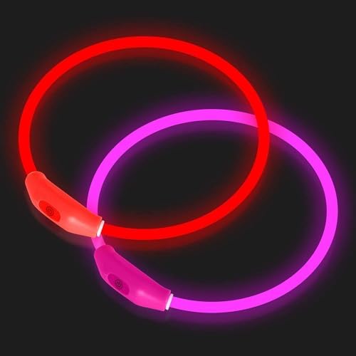 Novkin 2-Pack LED Dog Collar, Light Up Dog Collars,Rechargeable Dog Lights for Night Walking，Universal, Reusable Safety Necklace for Small Medium Large Dogs RED&Pink by NOVKIN