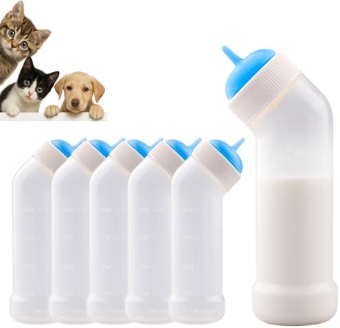 Pet Nursing Bottle for Newborn Animals,Kitten Bottle Feeding Kit Silicone Nipple for Kittens Puppys Rabbits Squirrel (Blue, Small) by JiaxixofPetSupplies