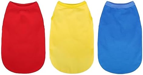 Upgrade Your Pup's Wardrobe: 3-Pack Sleeveless Cotton Dog Shirts for Small and Medium Dogs. Keep Your Pet Cool and Stylish with Colorful Tank Tops Red Yellow and Blue S by Paiaite