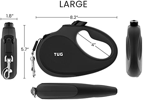 TUG Original Retractable Dog Leash, Anti-Slip, 16’ Tape (Large, Black/Grey) - Image 2