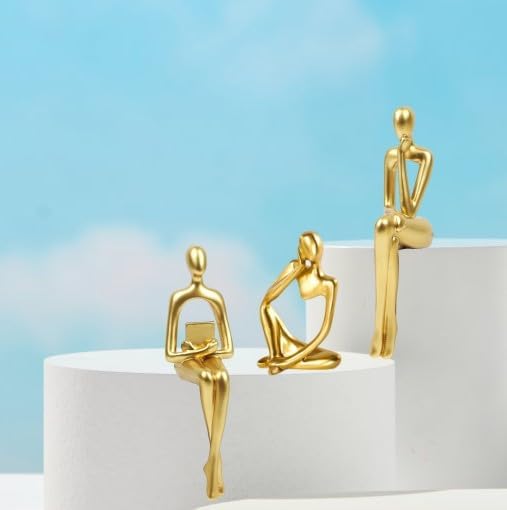 Prettidecor Gold Decor Reading Thinker Resin Statues Set of 3 | Office Coffee Shelf Table Desk Decor Abstract Decoration for Living Room Bedroom Collectable Figurines - Image 2