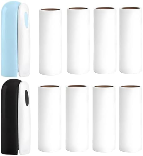 Mini Travel Lint Roller with 300 Sticky Sheets, Compact Portable Pet Hair Remover with Cover for Clothes, Travel, Small Foldable Lint Roller for Purse Car Bag Essentials (Black and Blue) by Nueknp