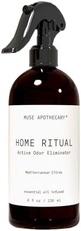 Muse Apothecary Home Ritual Active Odor Eliminator Spray - Furniture Deodorizer Spray & Bathroom Odor Eliminator for Home - Essential Oil Air Freshener - 8oz, Mediterranean Citrus by MuseApothecary