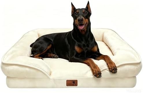 Spotted Play Orthopedic Dog Bed with Sides - Sofa Beds for Extra Large Dogs, Supportive Foam Pet Couch Bed with Washable Removable Cover, Waterproof Lining and Non-Slip Bottom, Ivory - XL-Plus by Spotted+Play