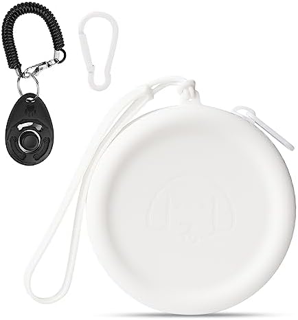 WALLFID Silicone Dog Treat Pouch Small Bag,with Pet Training Clicker,Walking Bag for Dog and Cat, Pocket Size, Easy to Clean, Odorless, Zipper Design,Moisture-Proof,Travel Walking Bag.(White) by WALLFID
